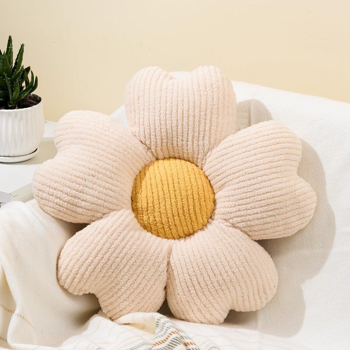 Sioloc Yellow Flower Pillow, Decorative Throw Pillow for Bed, Cute Daisy Flower Shaped Floor Cushion for Pet, Couch & Room Decor (15.7 Inch)