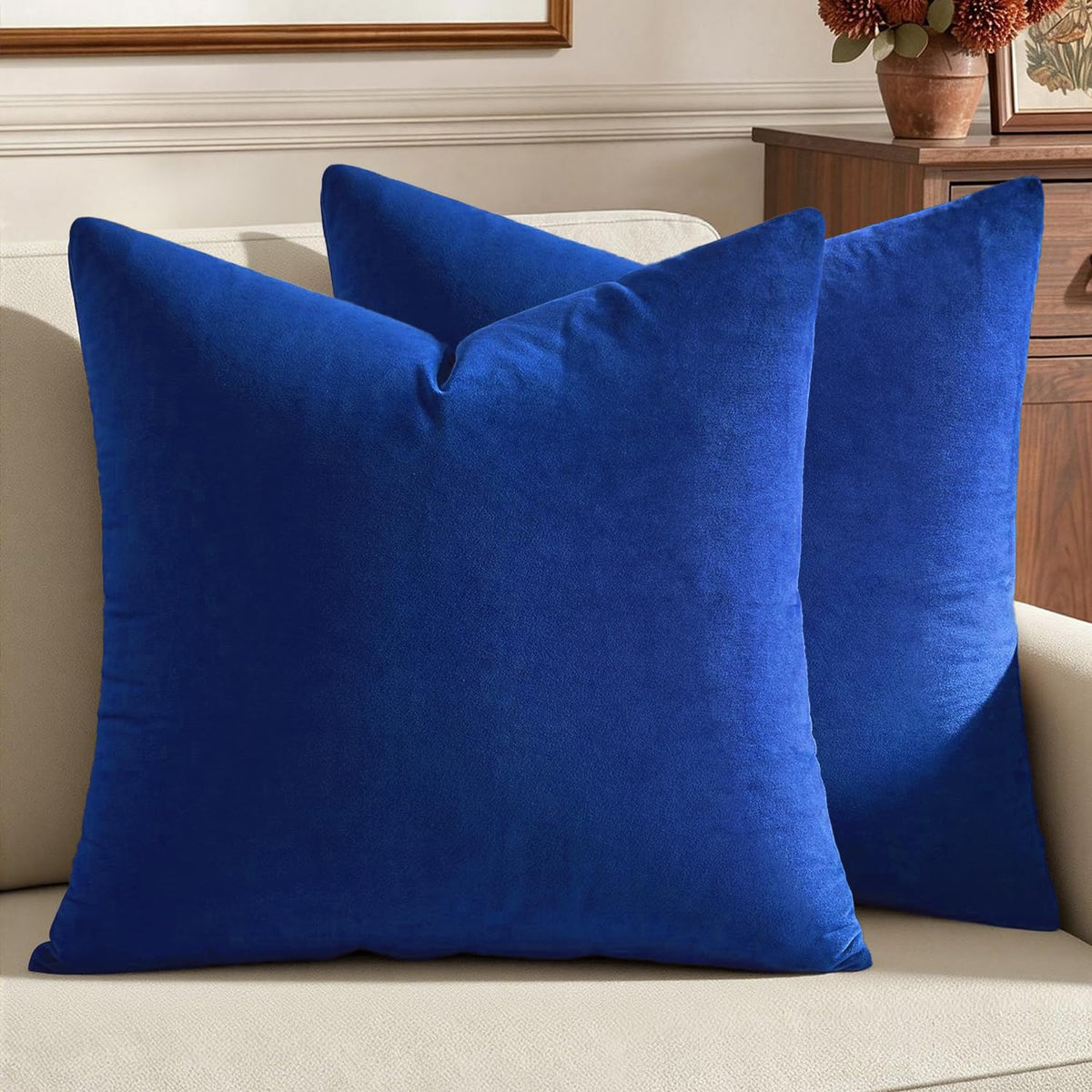 MIULEE Velvet Throw Pillow Covers 18x18 Inch Pack of 2 Dark Blue