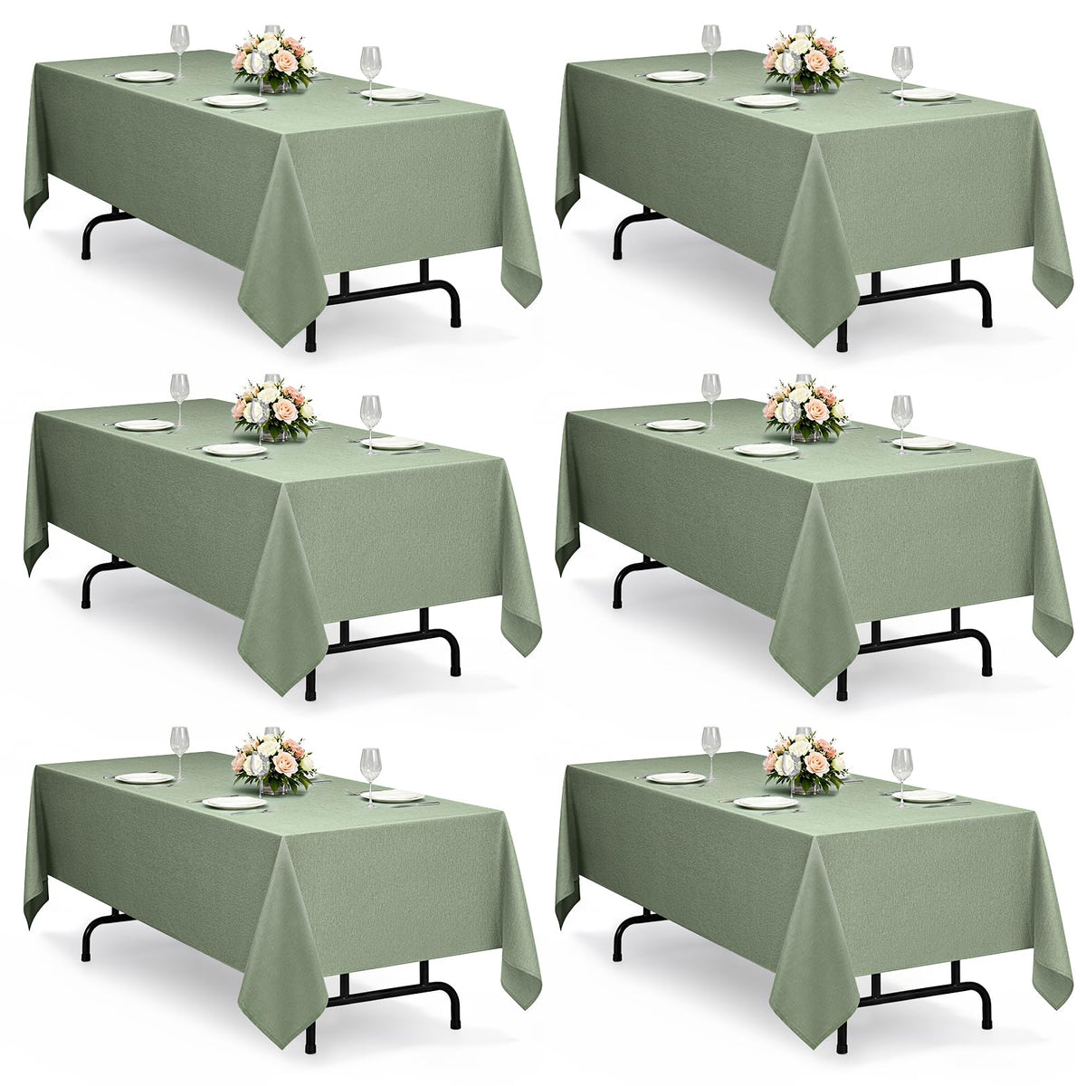 Decorelia Sage Green Linen Textured Tablecloth Rectangular 52 x70 Inch