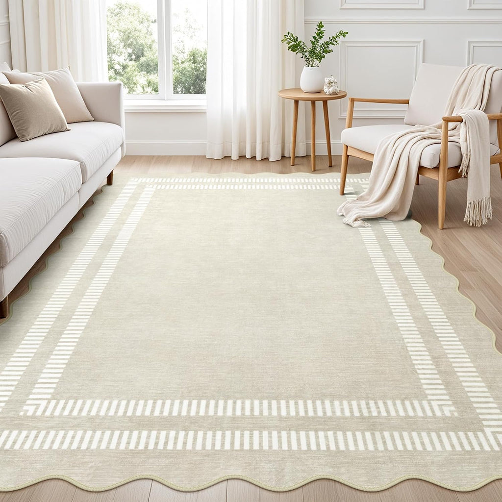 Area Rugs 5x7 Living Room Washable Modern Rug, Neutral Beige Soft Non Slip Rugs Ultra-Thin Indoor Carpet for Bedroom Dining Room Nursery Home Office