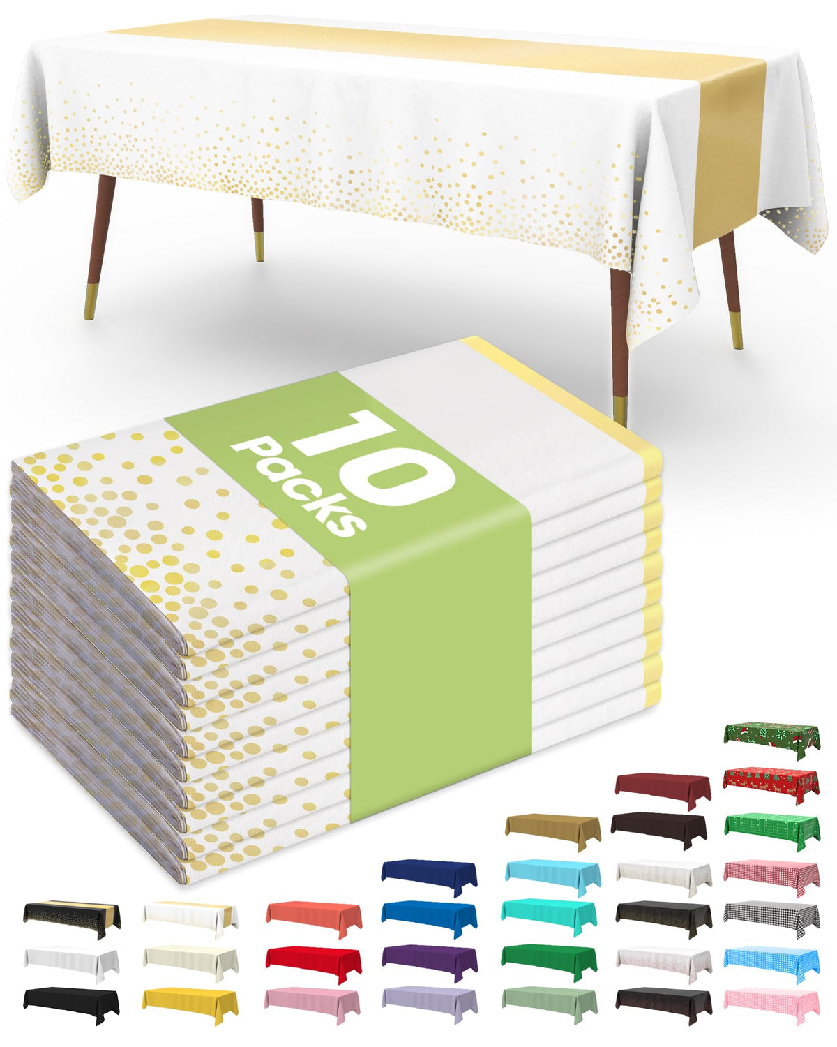 Pureegg Plastic Table Cloth Disposable 54x108 Inch 10 Pack, White