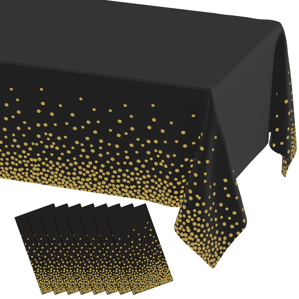 misaya 8 Packs Disposable Plastic Table Cloth, Gold Dots in Black