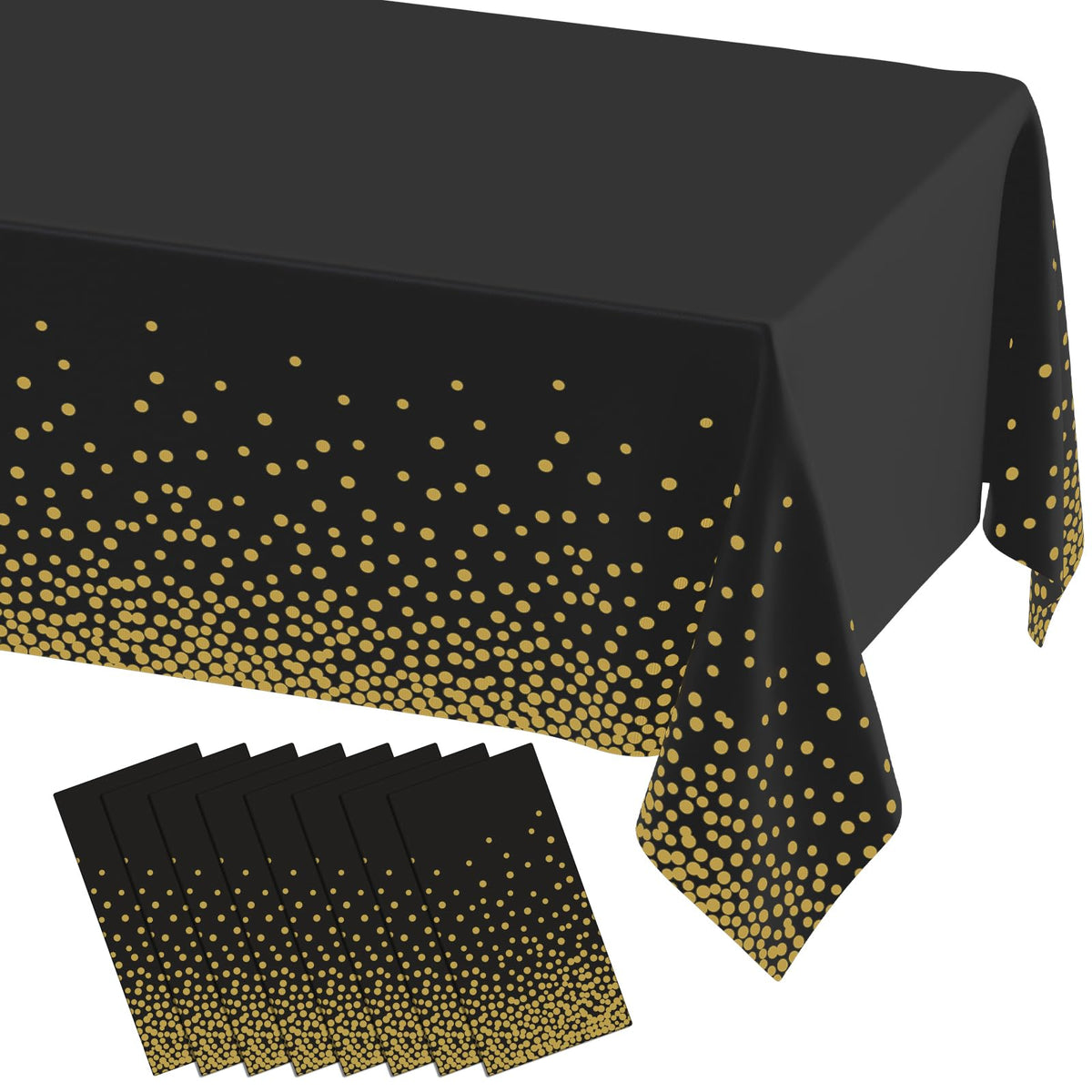 misaya 8 Packs Disposable Plastic Table Cloth, Gold Dots in Black