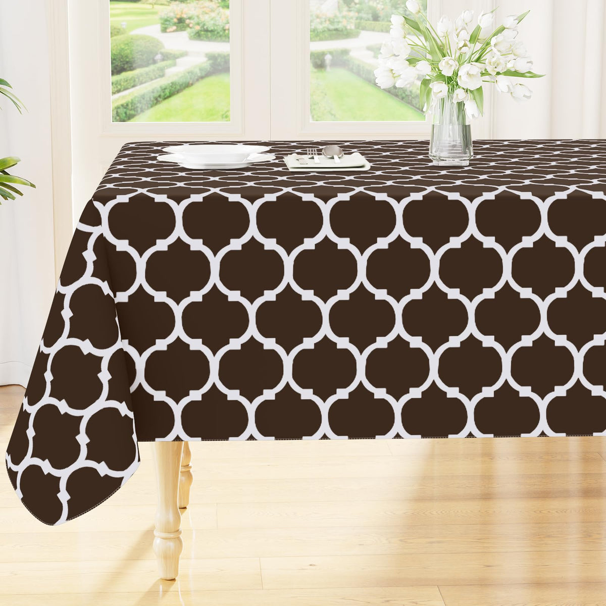 Smiry Rectangle Table Cloth, Flannel Backed Vinyl Tablecloth, 60"x84"