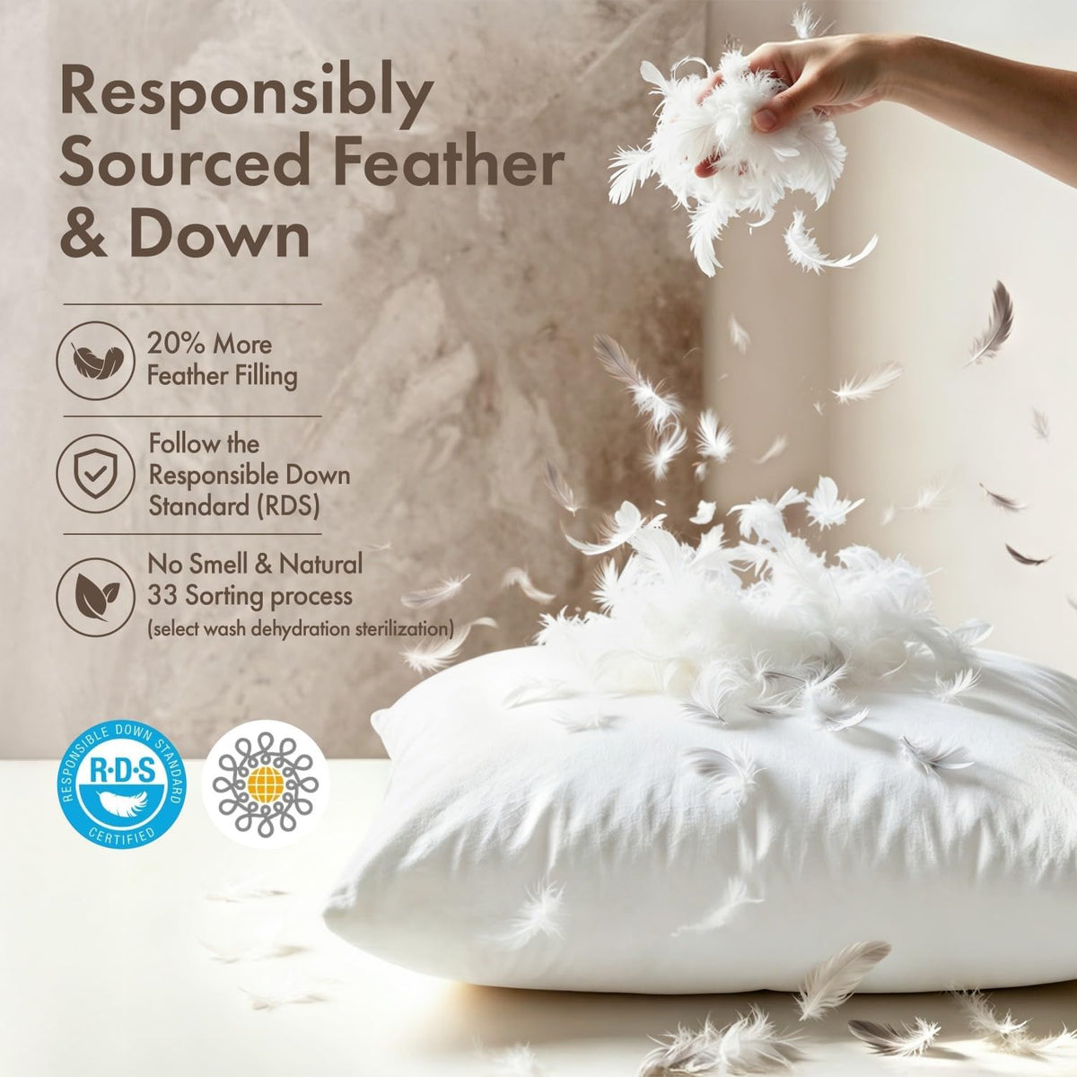 MIULEE 22x22 Pillow Inserts, Set of 2 Feather Down Throw Pillows