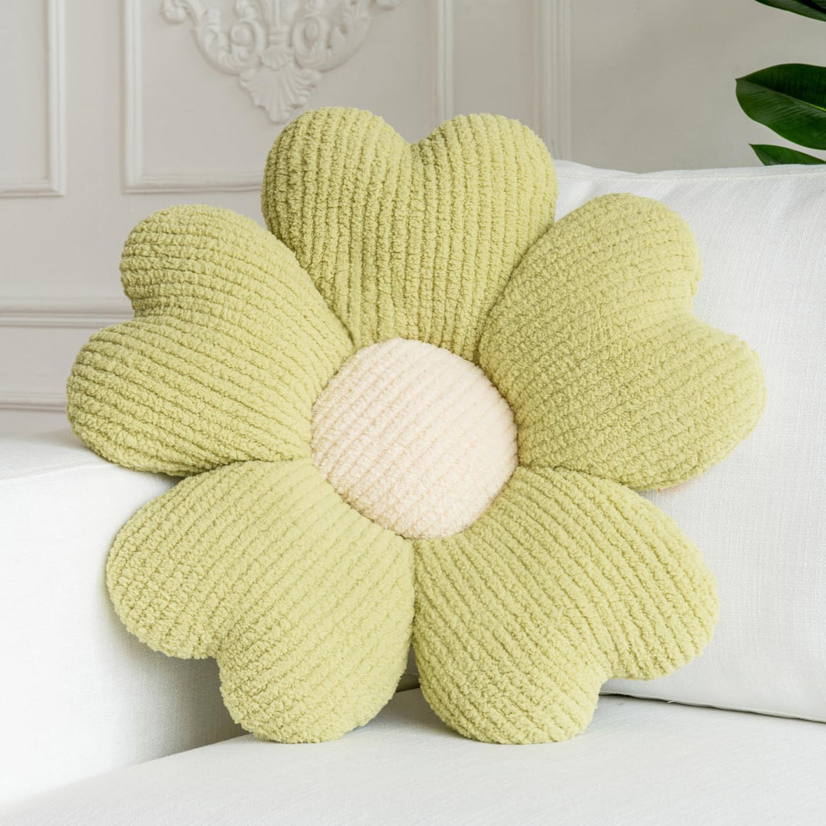 Sioloc Yellow Flower Pillow, Decorative Throw Pillow for Bed, Cute Daisy Flower Shaped Floor Cushion for Pet, Couch & Room Decor (15.7 Inch)