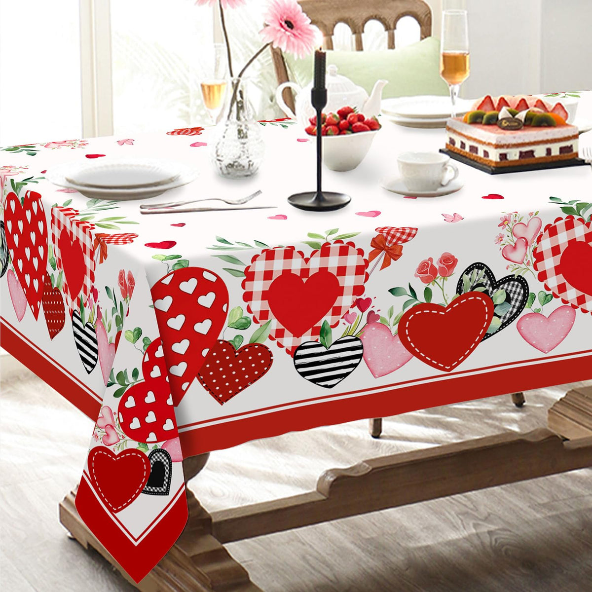 Fall Thanksgiving Double Border Decoration Tablecloth, Turkey & Pumpkin Harvest Tablecloths, Waterproof Table Cover for Dinner Kitchen Party Holiday Decorations Oval 54 x 72 Inch