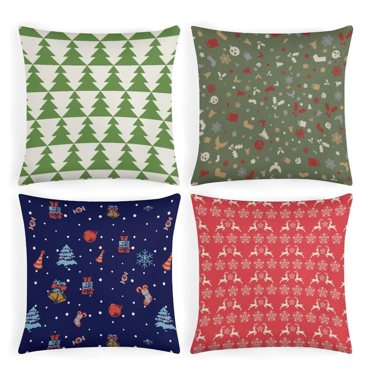 Throw Pillow Covers Soft Breathable Cotton Linen 18"×18" Square Cushion Cases Christmas Print 4 Pack Home Decor for Living Room Sofa, No Pillow Insert Included