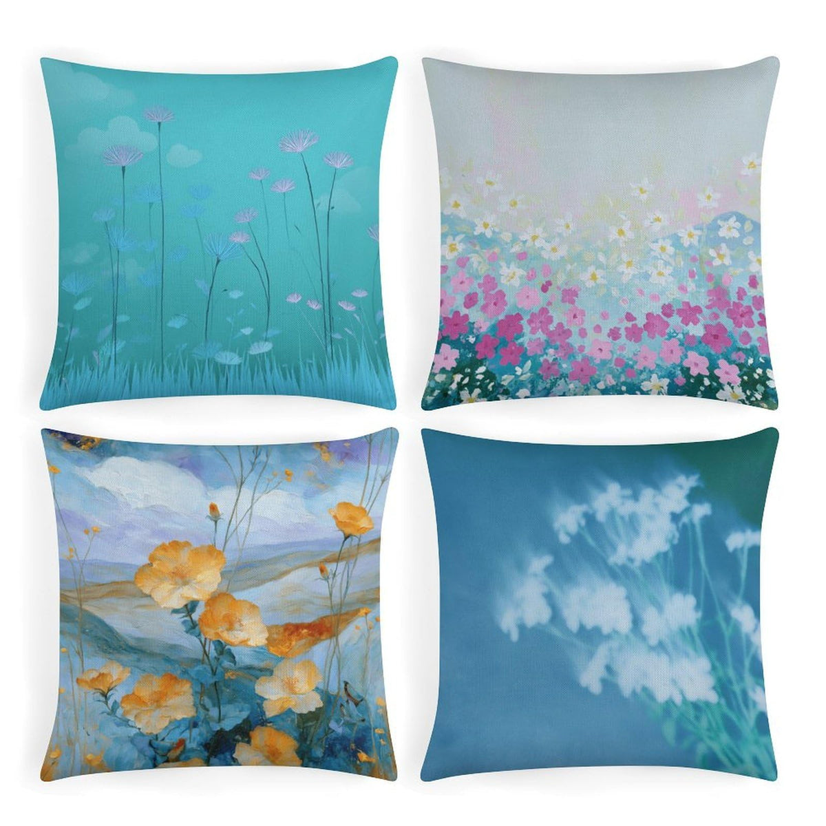 Throw Pillow Covers Soft Breathable Cotton Linen 18"×18" Square Cushion Cases Christmas Print 4 Pack Home Decor for Living Room Sofa, No Pillow Insert Included