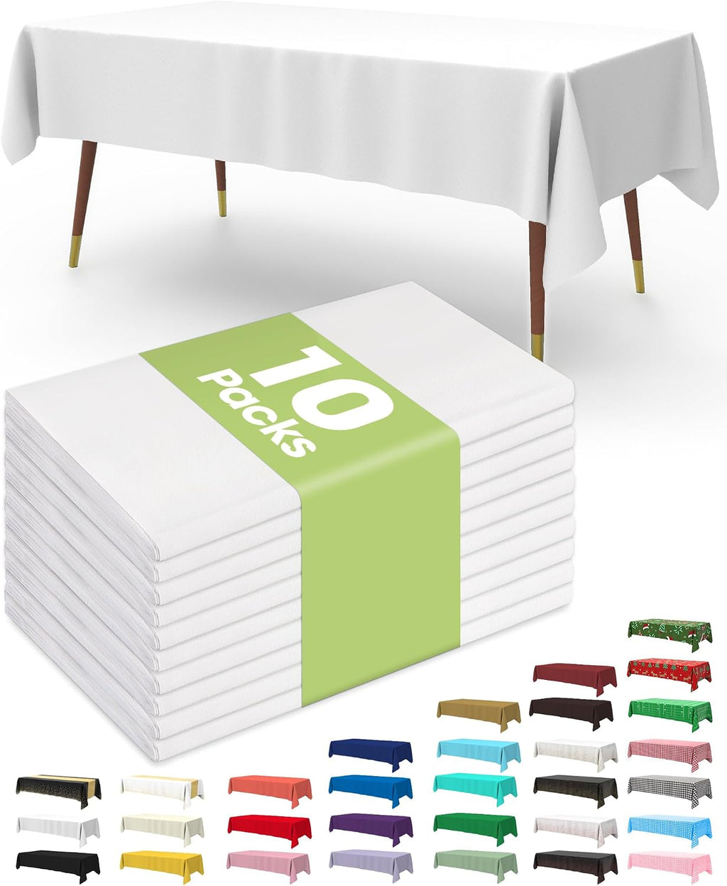 Pureegg Plastic Table Cloth Disposable 54x108 Inch 10 Pack, White