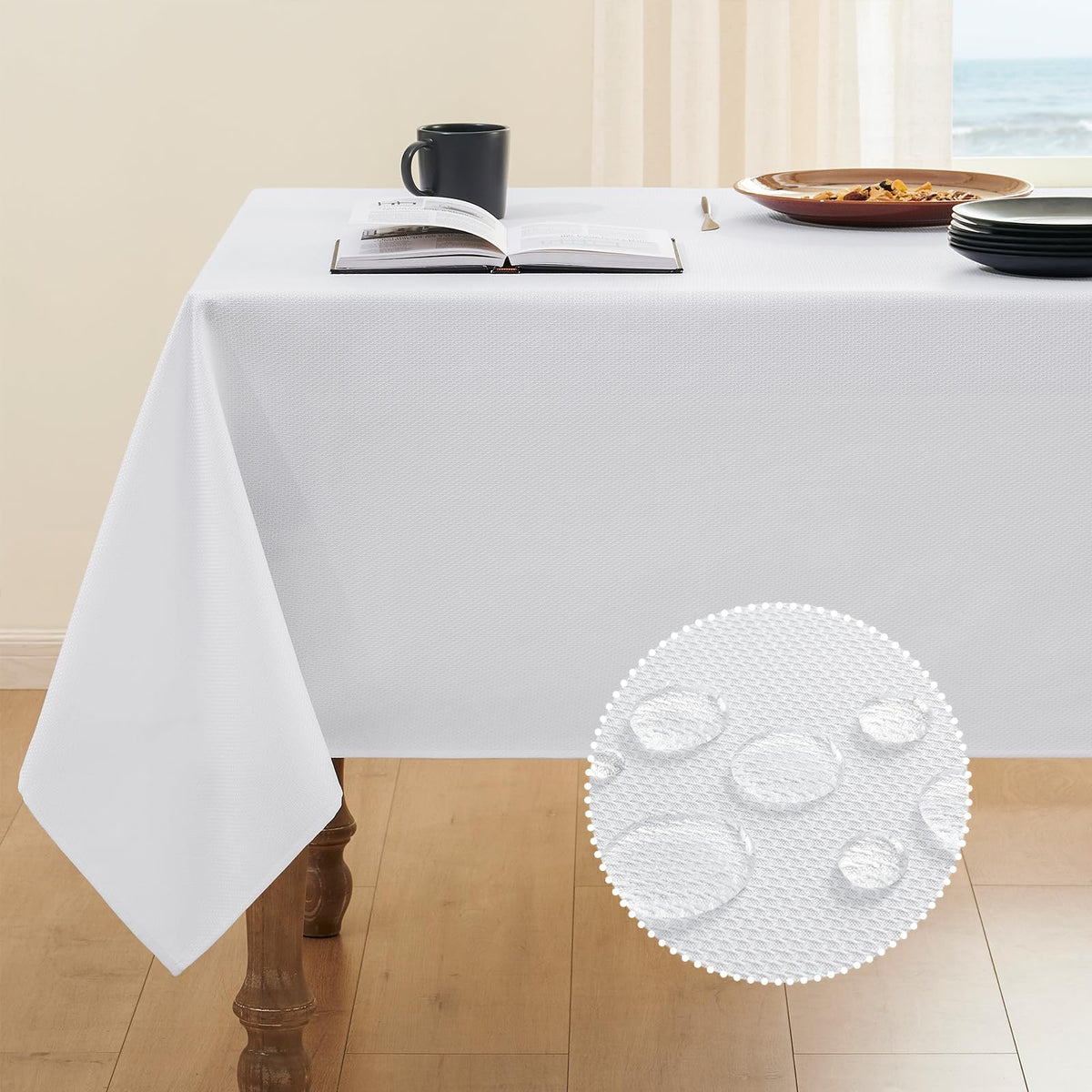 Veblandy Textured Tablecloth Rectangle Waterproof Table Cloth, Washable Table Cover Wrinkle Free Fabric Tabletop Decoration for Kitchen, Dining, Wedding, Parties, 60 x 104 Inch, Red