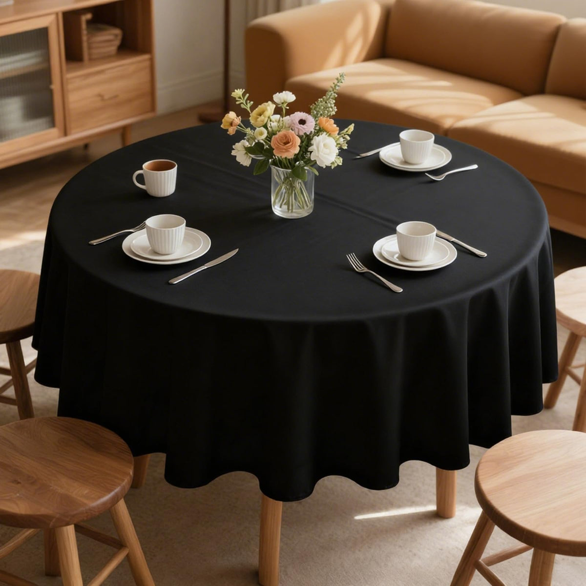 MRJ 70 Inch Round White Tablecloth Stain and Wrinkle Resistant Washable Polyester Table Cloth for Restaurant Hotel Wedding