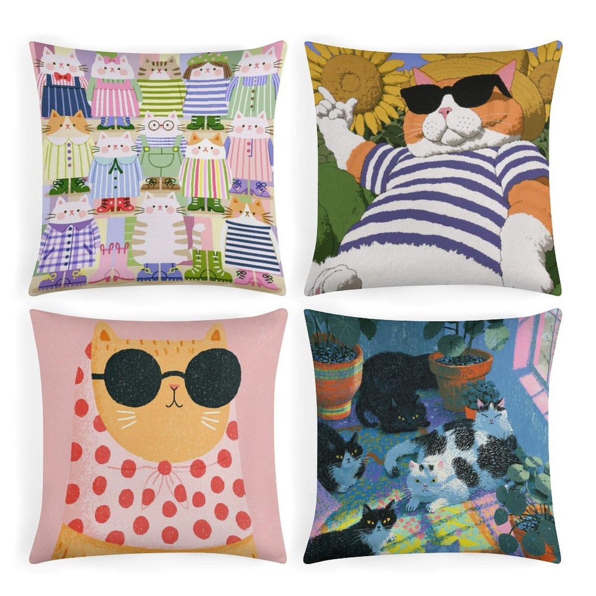 4 Pack Abstract Floral Print Throw Pillow Covers Soft Breathable Cotton Linen Square 18"x18" Cushion Cases with Zipper for Living Room Sofa Couch, No Pillow Insert Included