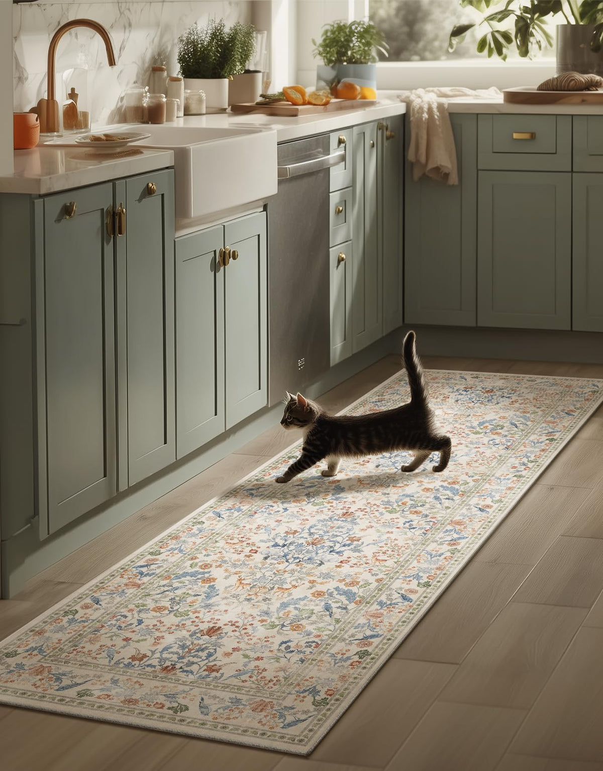 Washable Area Rugs for Living Room: 9x12 Area Rug for Bedroom Vintage Stain Resistant Non Slip Low Pile Lightweight Soft Carpet for Kitchen Dining Room Farmhouse Kids Room Nursery