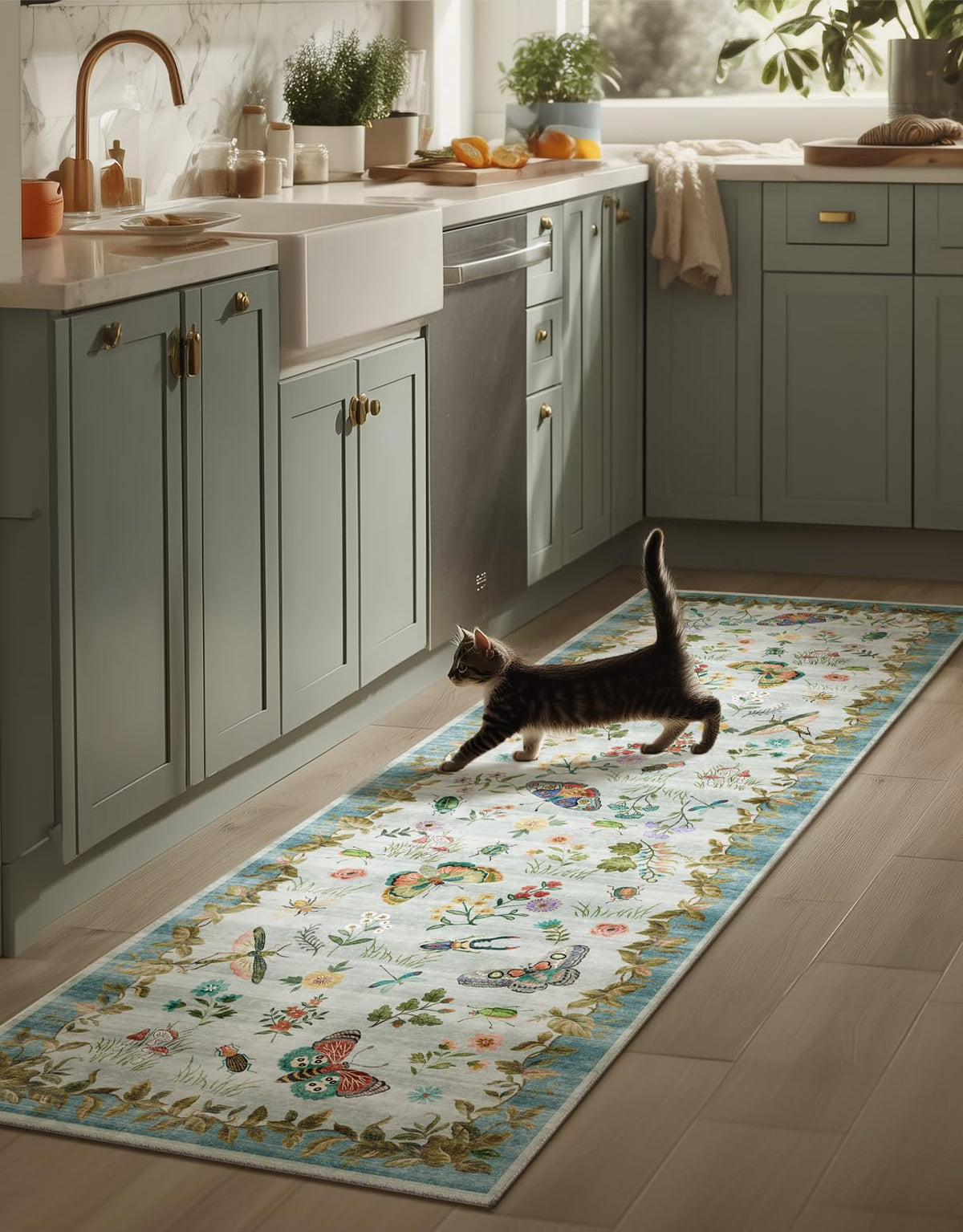 Washable Area Rugs for Living Room: 9x12 Area Rug for Bedroom Vintage Stain Resistant Non Slip Low Pile Lightweight Soft Carpet for Kitchen Dining Room Farmhouse Kids Room Nursery