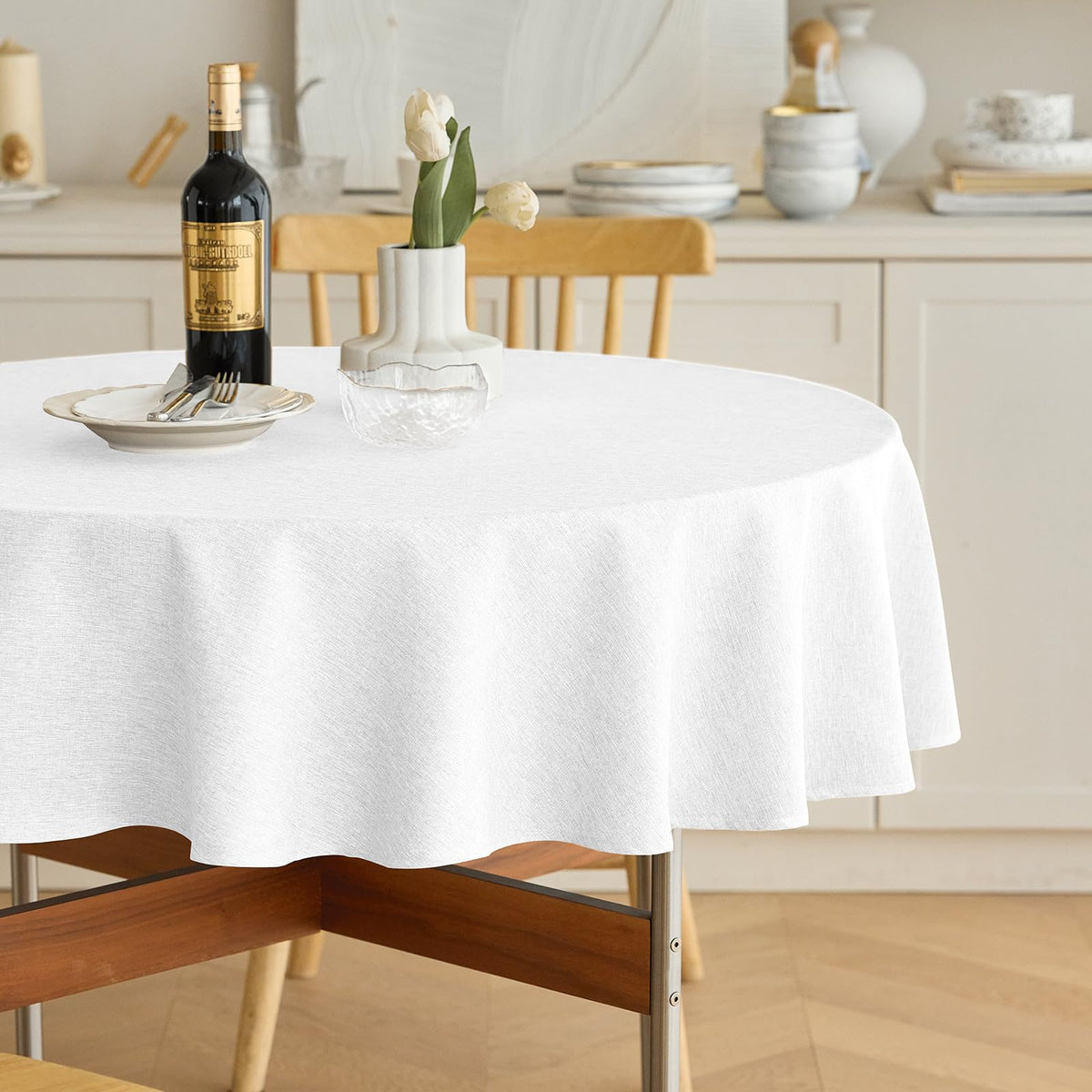 Decorelia Sage Green Linen Textured Tablecloth Rectangular 52 x70 Inch
