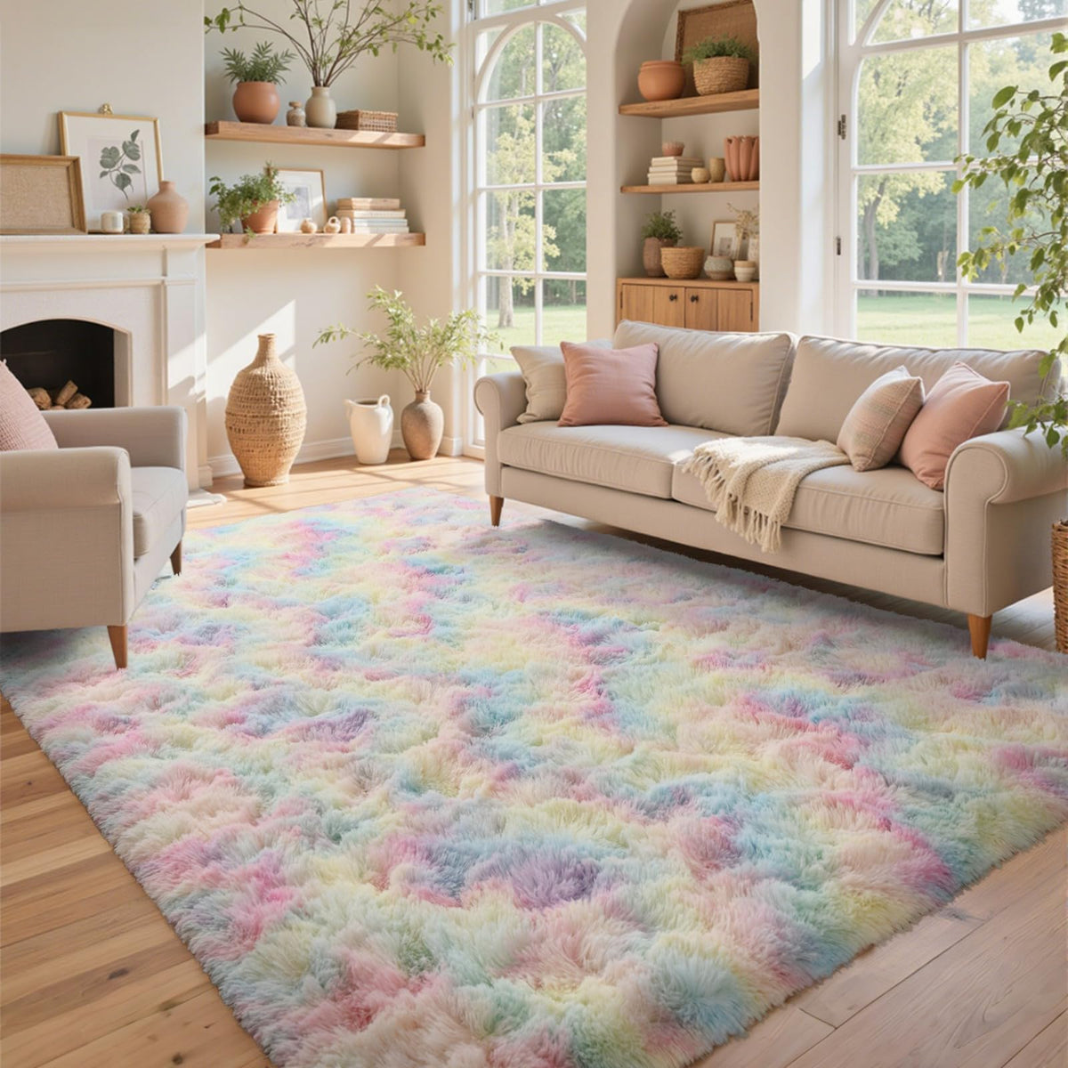 5x7 Black Area Rugs for Living Room, Large Fluffy Shag Bedroom Rugs Non-Slip, Ultra Soft Plush Carpet for Nursery Kids PlayRoom Dorm Office Indoor Modern Carpets