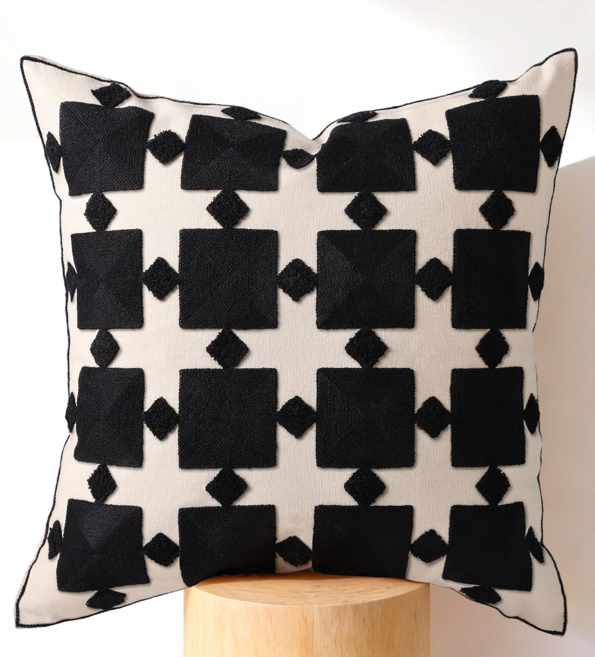 Embroidered Throw Pillow Cover 18x18 Inch, Colorful Plaid