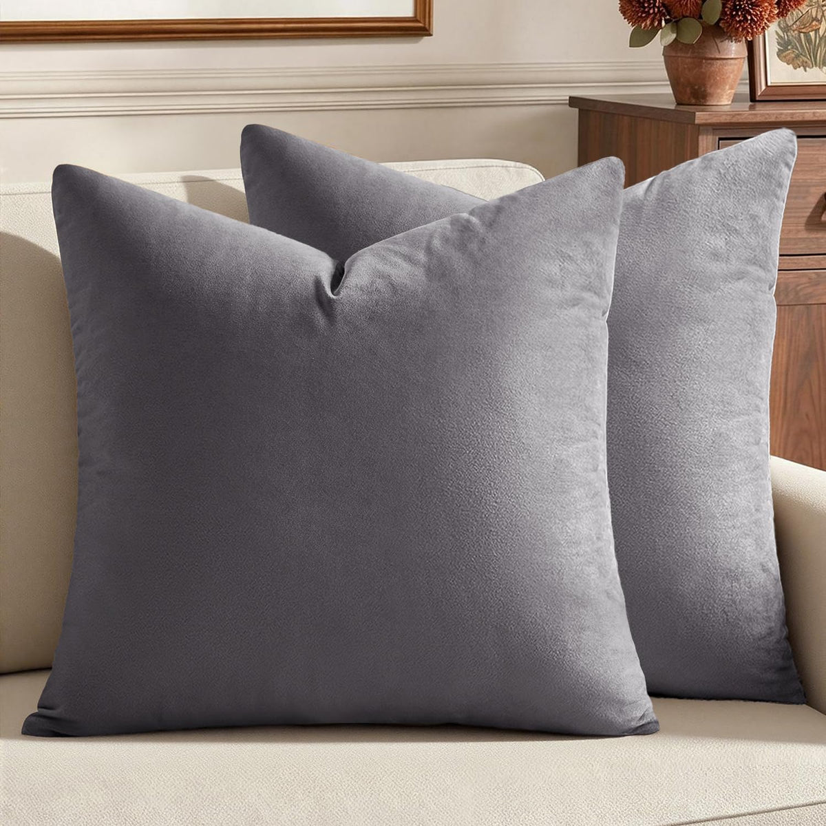 MIULEE Velvet Throw Pillow Covers 18x18 Inch Pack of 2 Dark Blue