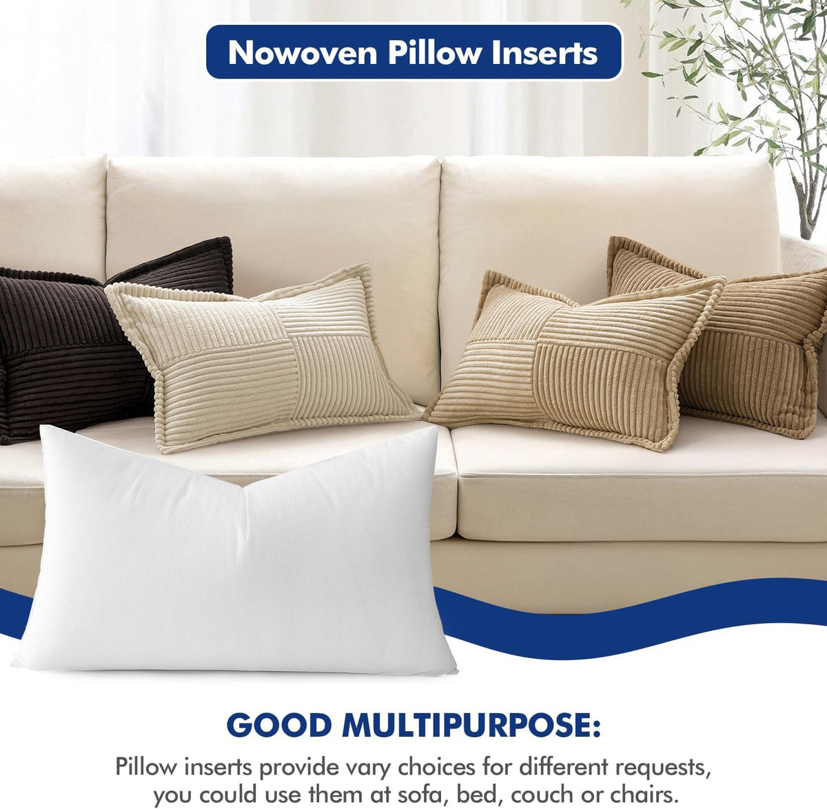 MIULEE Pillow Insert 12x20 Inch Decorative Rectangle Throw Pillow Insert