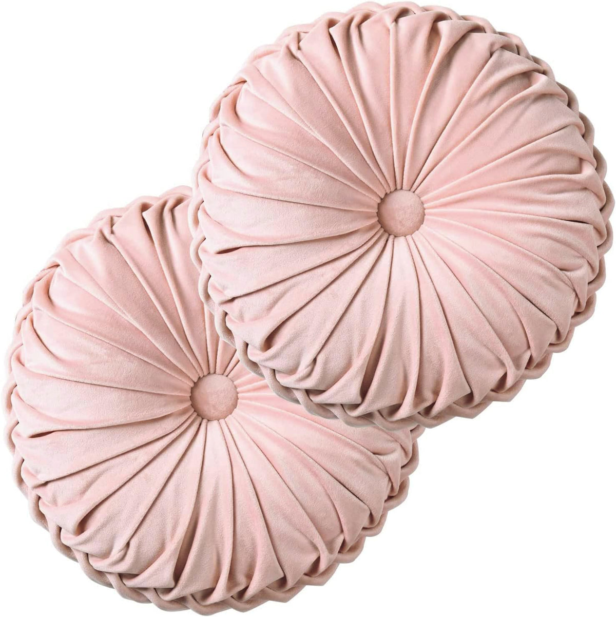 HIG Set of 2 Olive Velvet Decorative Round Pleated Throw Pillows