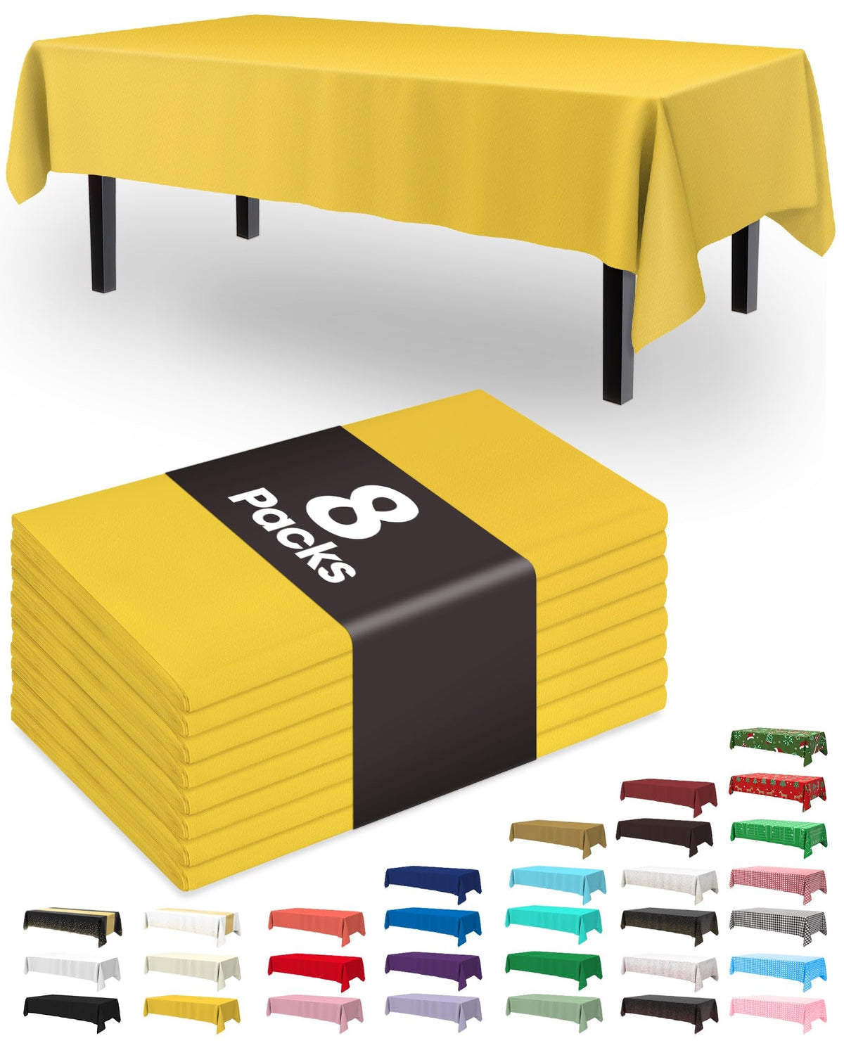 Pureegg Plastic Table Cloth Disposable 8 Pack 54 x 108 Inch, White