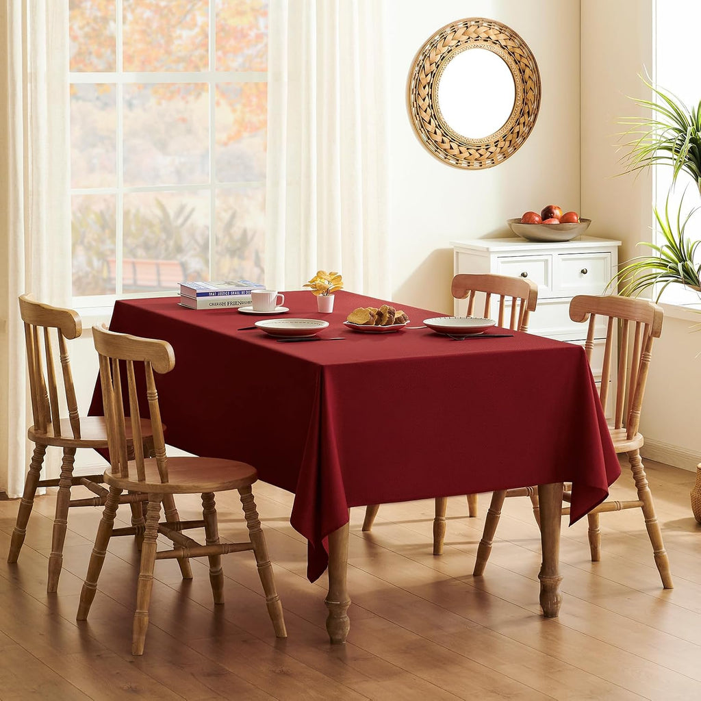 Veblandy Textured Tablecloth Rectangle Waterproof Table Cloth, Washable Table Cover Wrinkle Free Fabric Tabletop Decoration for Kitchen, Dining, Wedding, Parties, 60 x 104 Inch, Red