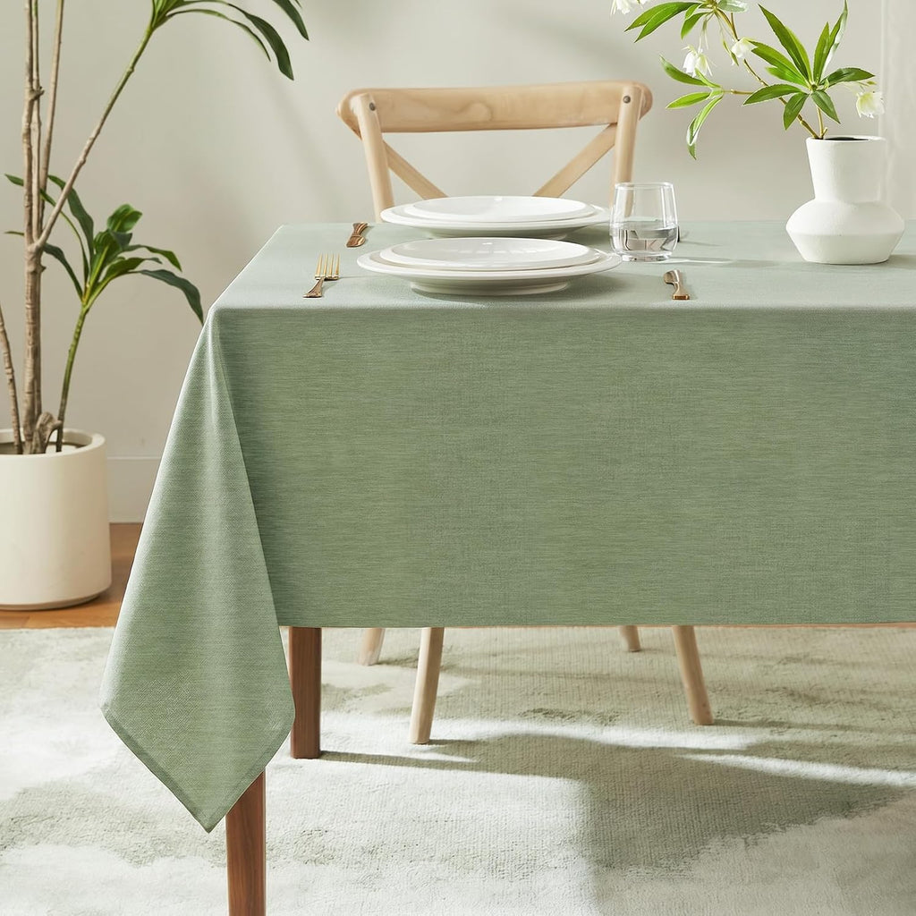 IVAPUPU Textured Linen Rectangle Table Cloth, Sage Green, 52 x 70 Inch