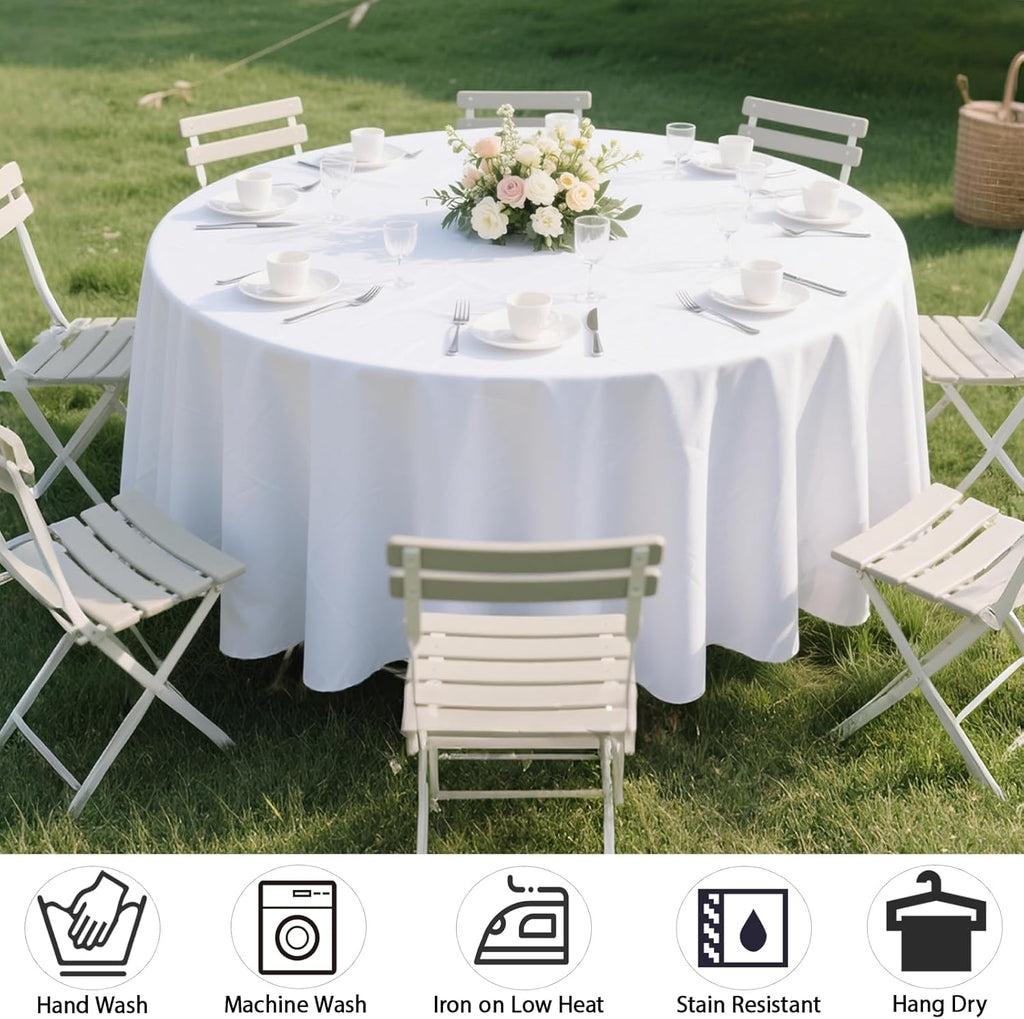 MRJ 70 Inch Round White Tablecloth Stain and Wrinkle Resistant Washable Polyester Table Cloth for Restaurant Hotel Wedding