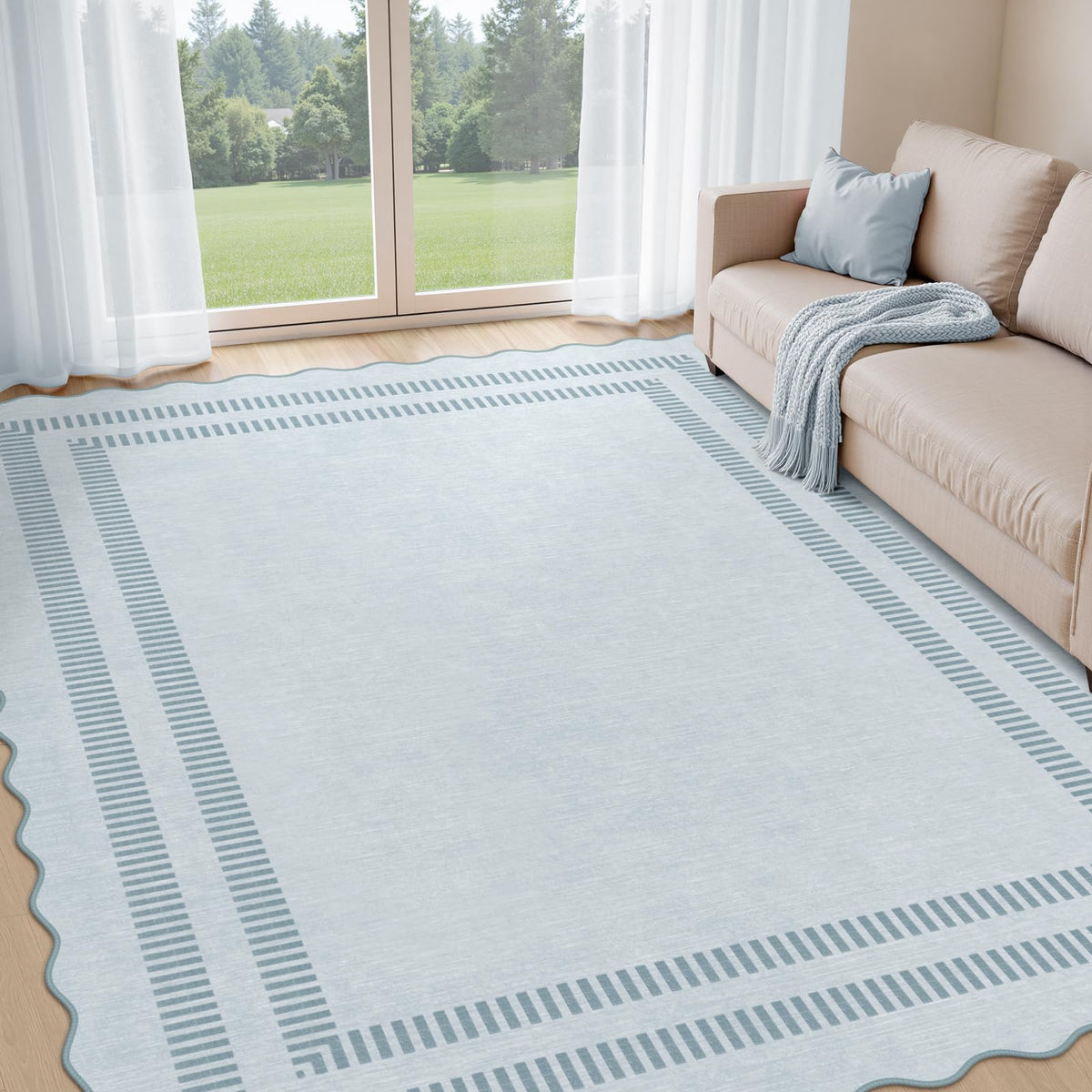 Area Rugs 5x7 Living Room Washable Modern Rug, Neutral Beige Soft Non Slip Rugs Ultra-Thin Indoor Carpet for Bedroom Dining Room Nursery Home Office