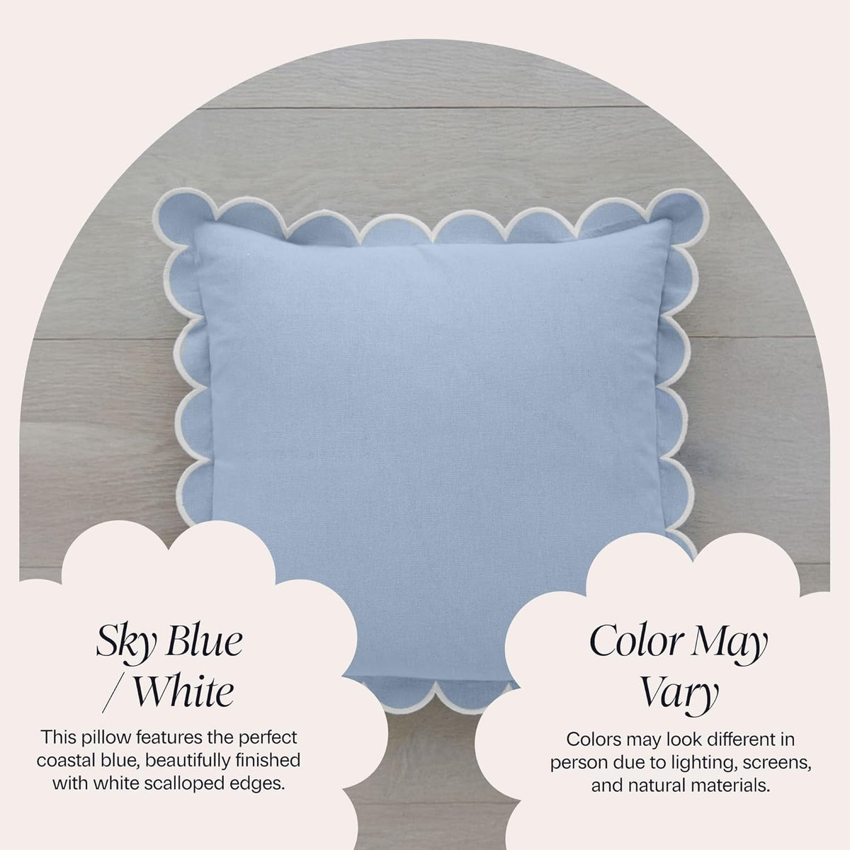 BEBE BASK Scalloped Pillow Cover Set of 2, 18x18, Cotton - Sky Blue/White