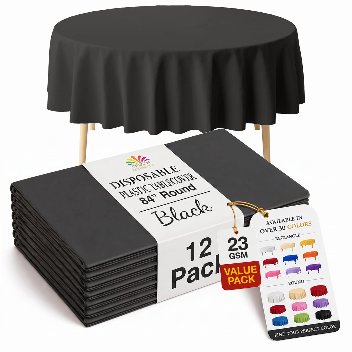 Exquisite 12-Pack Premium Plastic Tablecloth 12-Pack Premium Plastic Tablecloth 84in. Round Table Cover - Emerald Green