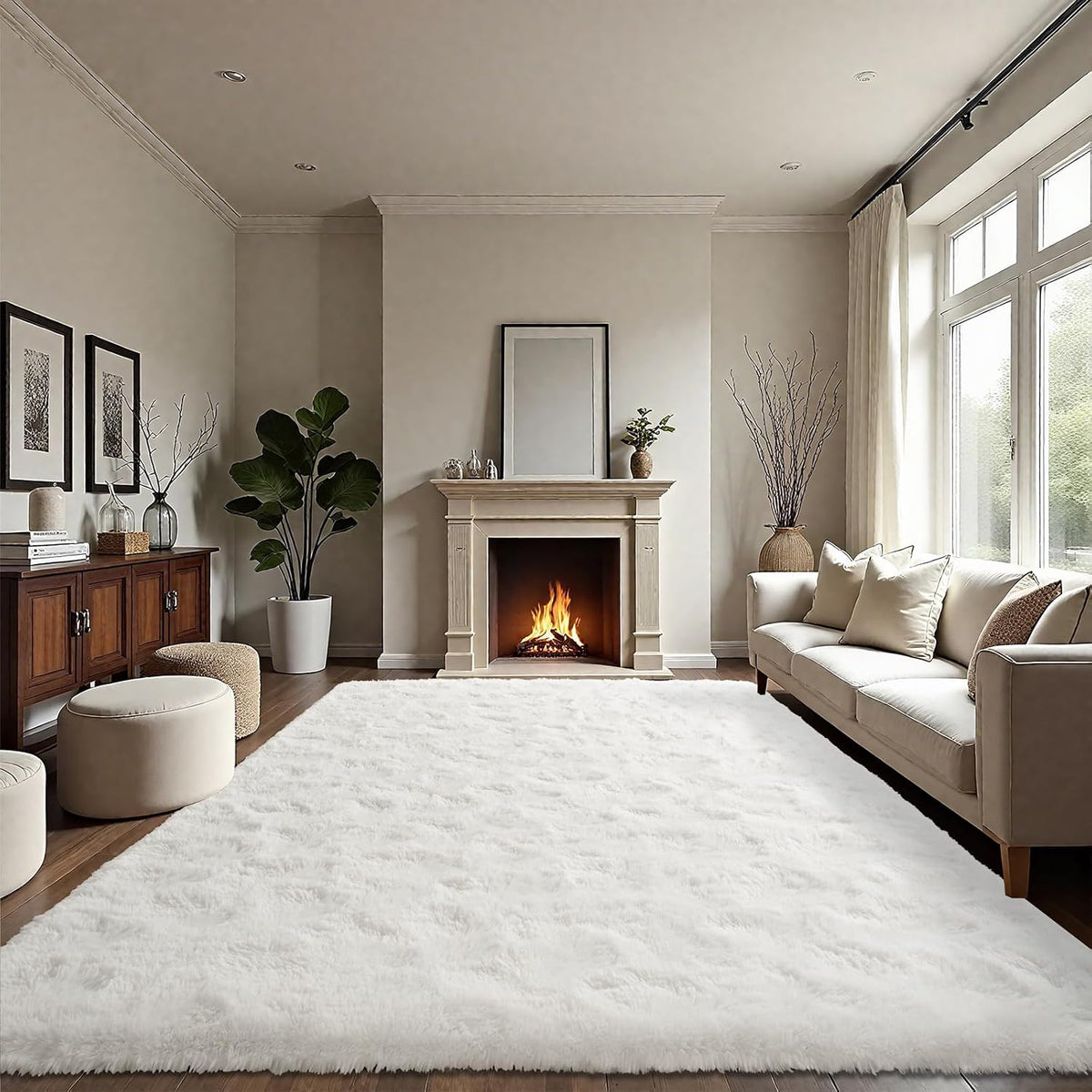 LOCHAS 4x6 Area Rugs Fluffy Living Room Carpets for Kids Bedroom, White