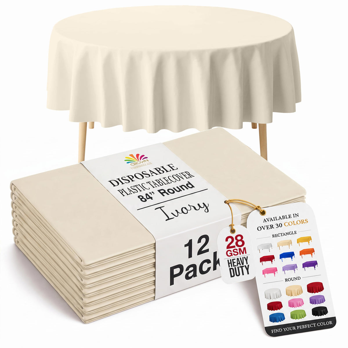Exquisite 12-Pack Premium Plastic Tablecloth 12-Pack Premium Plastic Tablecloth 84in. Round Table Cover - Emerald Green