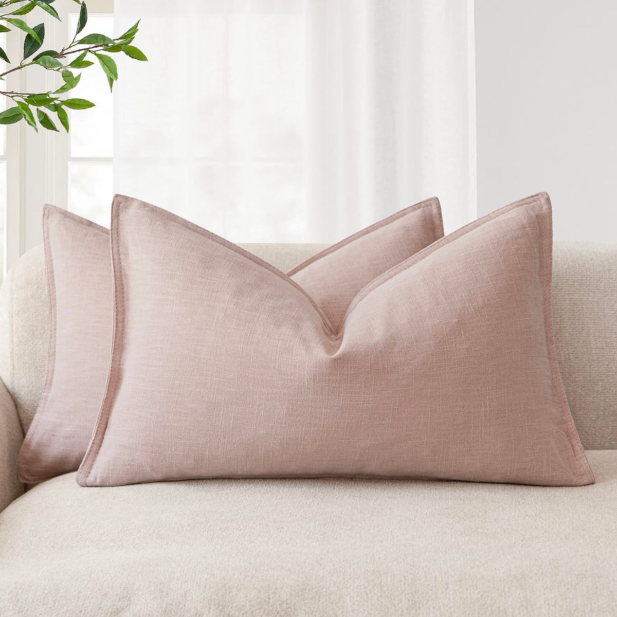 Foindtower Linen Solid Decorative Throw Pillow Covers 18x18 Natural Beige