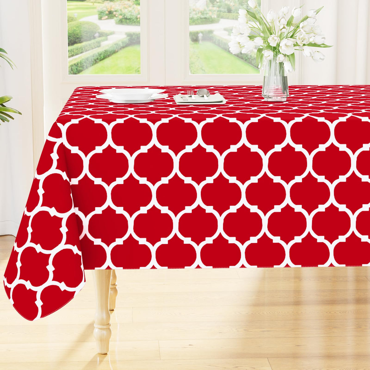 Smiry Rectangle Table Cloth, Flannel Backed Vinyl Tablecloth, 60"x84"