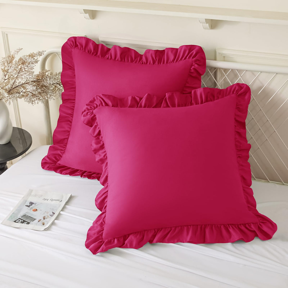 KKJIAF 2 Pack Ruffle Pillow Cases 18x18 Inches, White