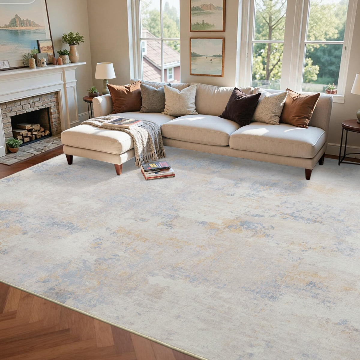 6x9 Ft Large Area Rugs for Living Room, Soft Non-Slip Washable Rugs Modern Abstract Pattern Carpet for Bedroom Indoor Floor Nursery Home Decor (Blue)