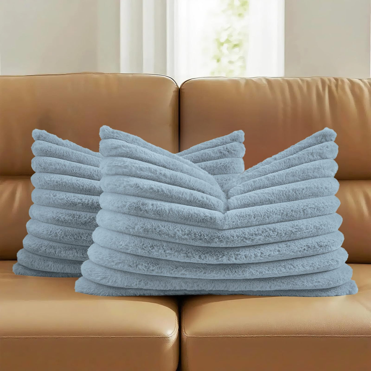 FUTEI Pack of 2 Faux Fur Throw Pillow Covers 18x18 Inch, Cream White