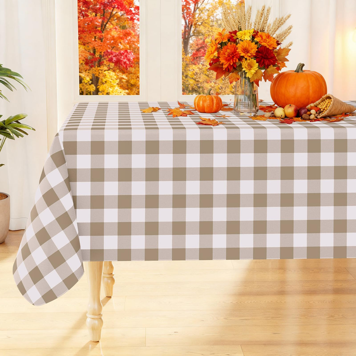 Smiry Picnic Table Cloth, Vinyl Tablecloths with Flannel Backing, 60"x84"