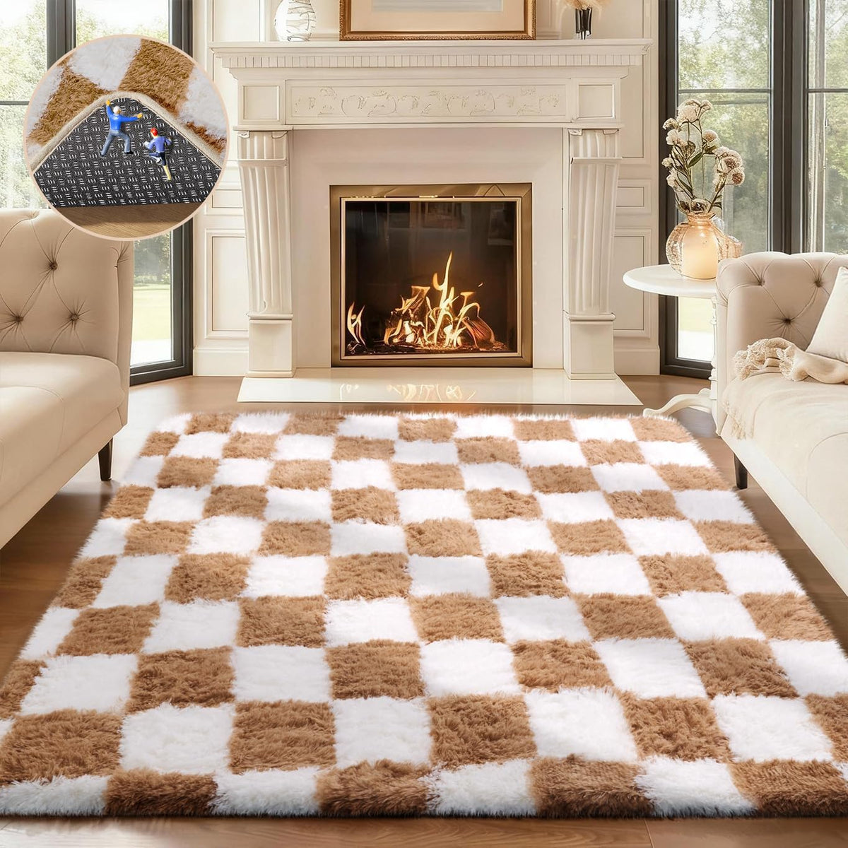 Ophanie Area Rugs for Bedroom, Christmas Upgrade Non-Slip Ivory Fluffy Soft Shag Living Room Carpet, Indoor Floor 4x6 Fuzzy Shaggy Plush Nursery Rug for Kids Dorm Decor with Over 99 pcs Pile fibers