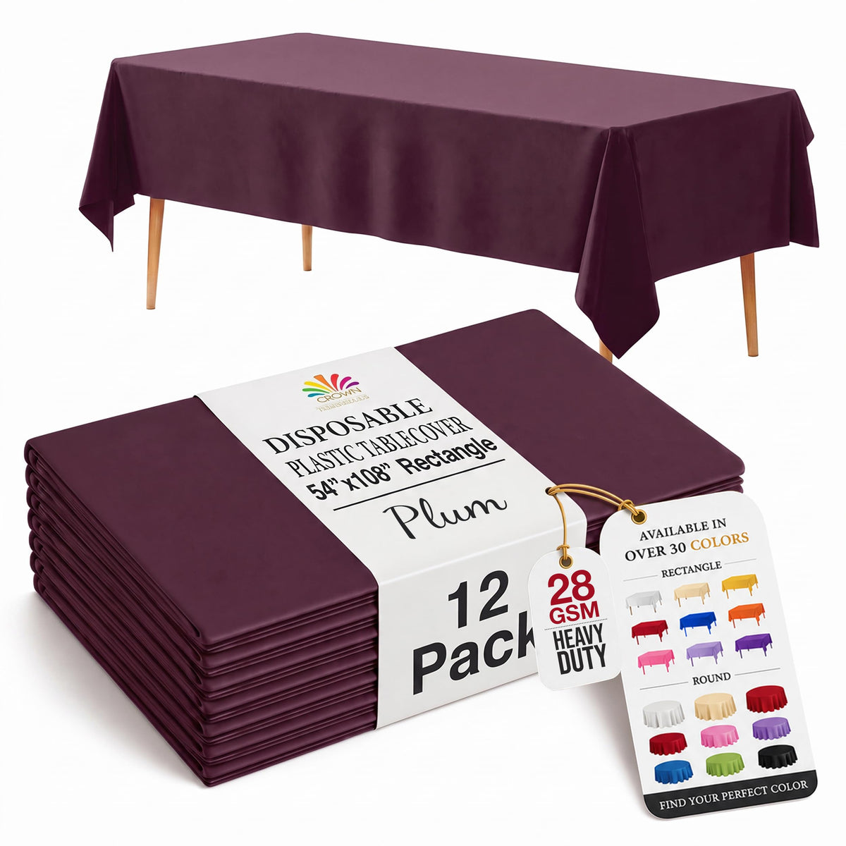 Exquisite 12-Pack Premium Plastic Tablecloth 12-Pack Premium Plastic Tablecloth 84in. Round Table Cover - Emerald Green