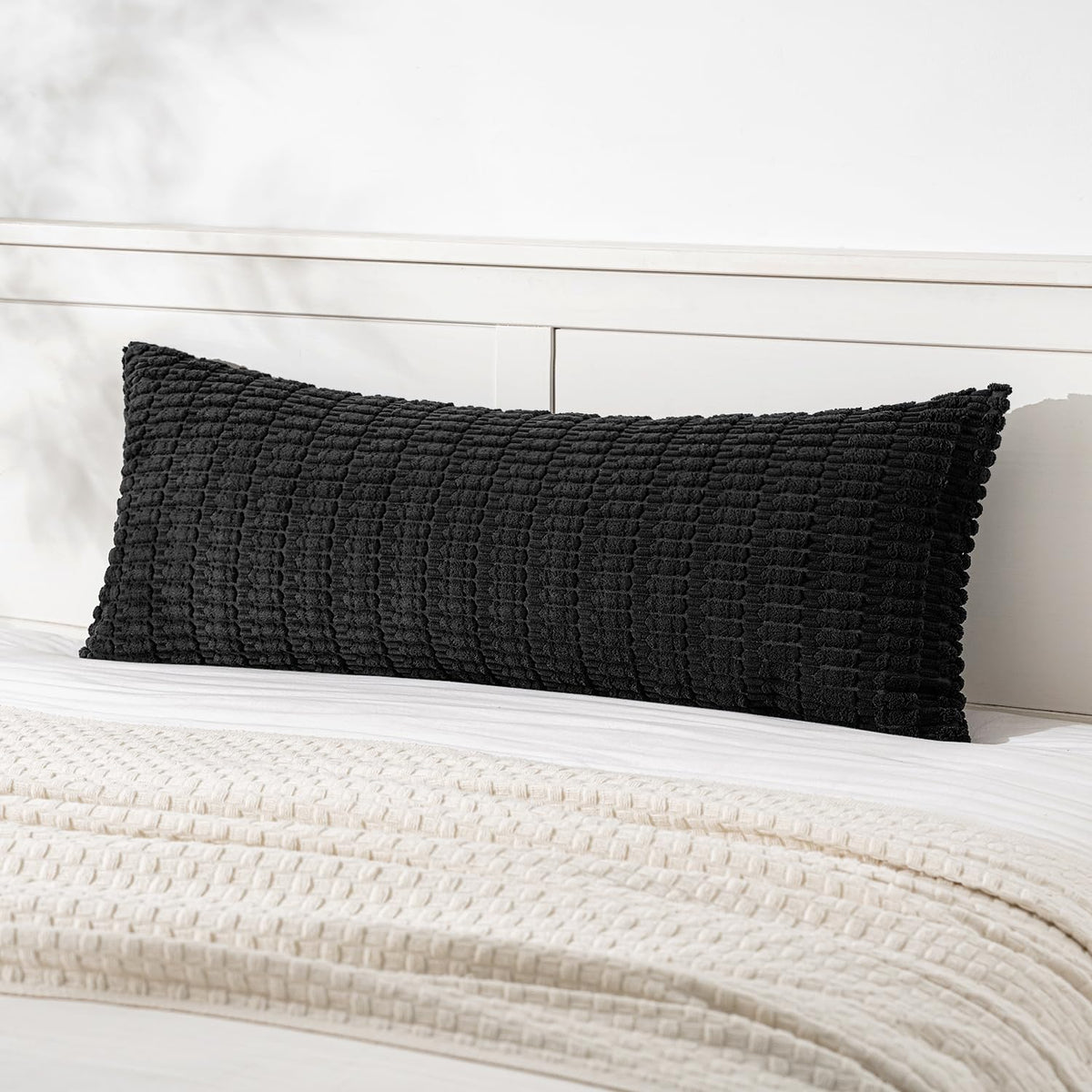 MIULEE Corduroy Decorative Throw Pillow Covers 18x18 Cream White Pack of 2