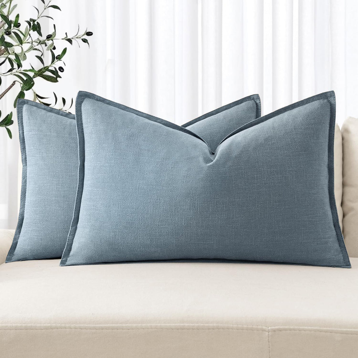MIULEE Decorative Linen Euro Sham Pillow Covers 24x24 Natural Beige