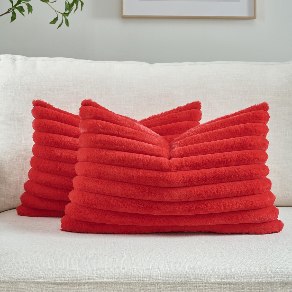 FUTEI Pack of 2 Faux Fur Throw Pillow Covers 18x18 Inch, Cream White