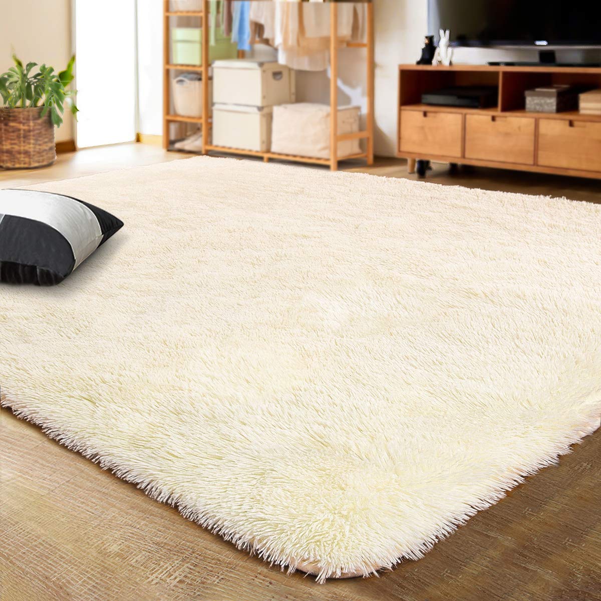 LOCHAS 4x6 Area Rugs Fluffy Living Room Carpets for Kids Bedroom, White
