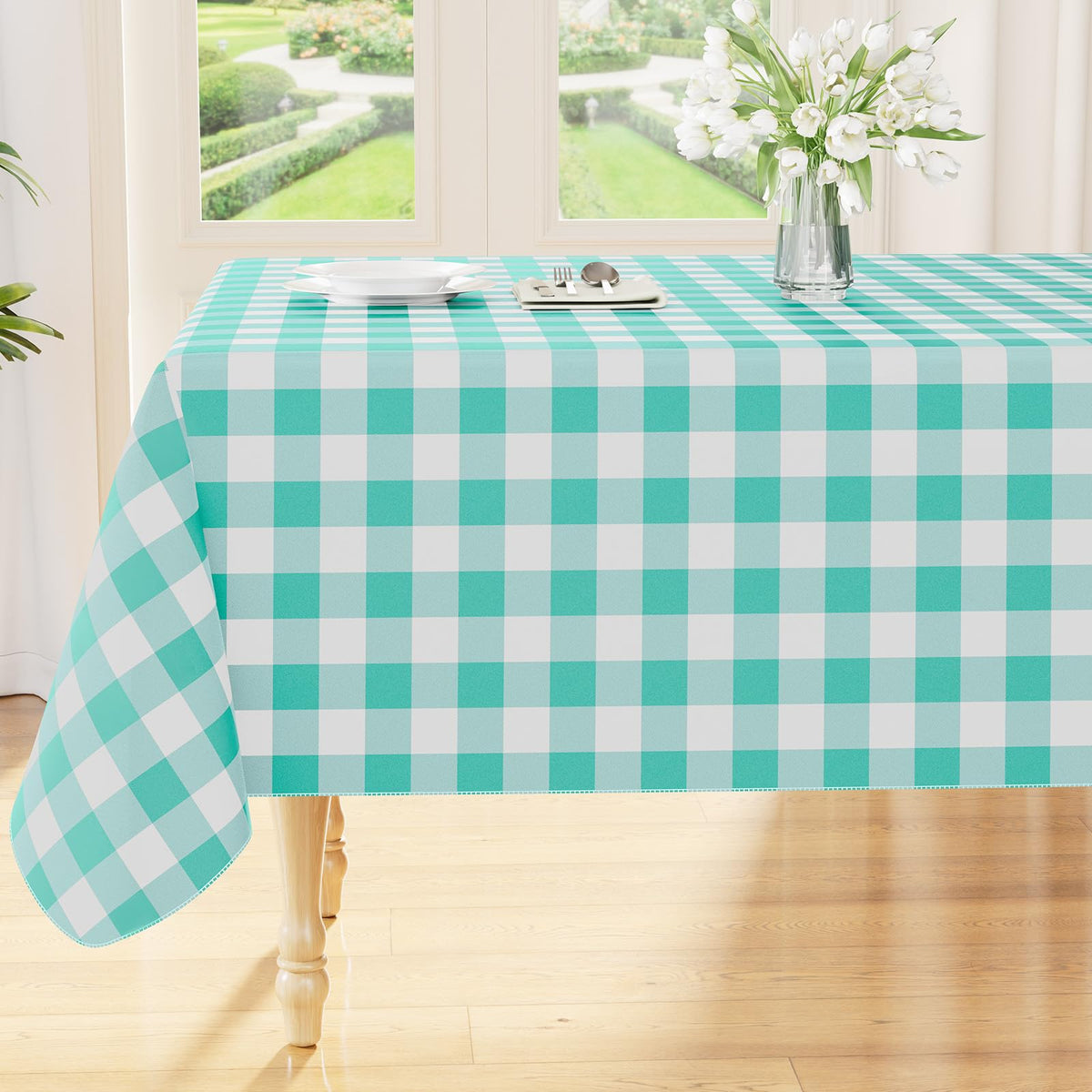 Smiry Picnic Table Cloth, Vinyl Tablecloths with Flannel Backing, 60"x84"