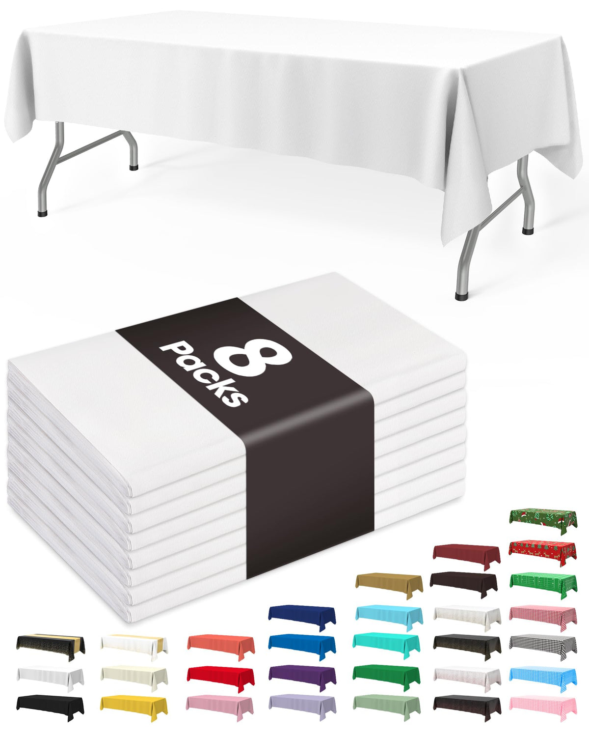Pureegg Plastic Table Cloth Disposable 8 Pack 54 x 108 Inch, White