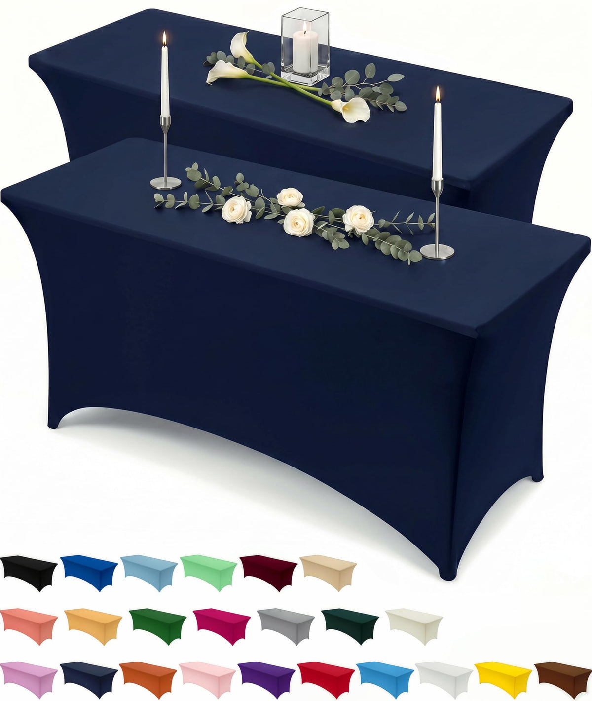 Utopia Kitchen Spandex Tablecloth 2 Pack [6FT, Black] Tight, Fitted, Washable and Wrinkle Resistant Stretch Rectangular Patio Table Cover for Event, Wedding, Banquet & Parties [72Lx30Wx30H Inch]