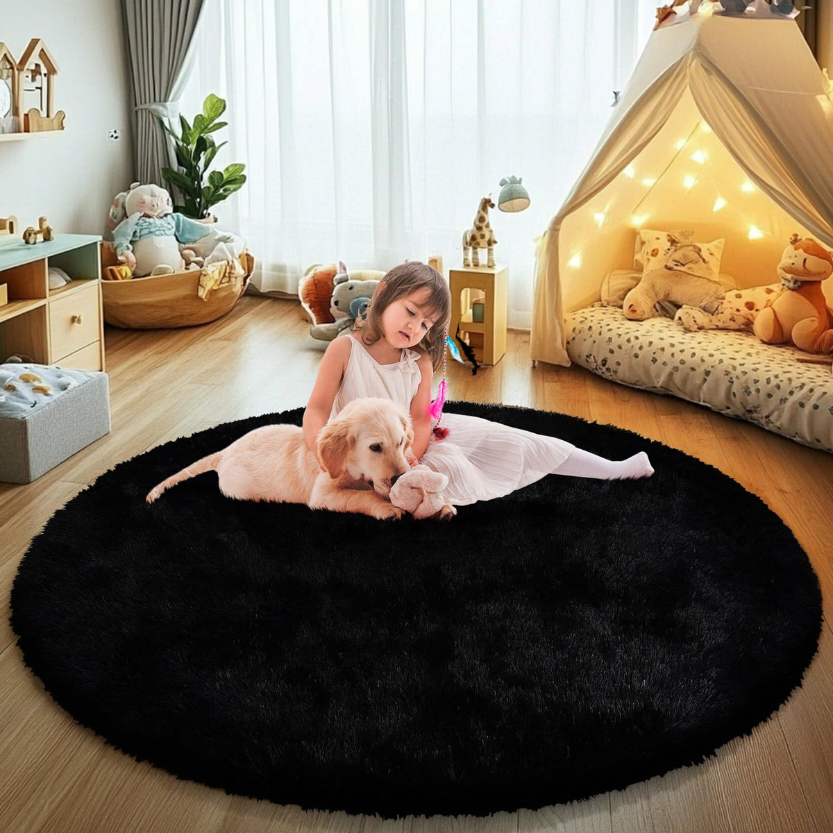 6x9 Black Fluffy Area Rug for Living Room,Large Shag Area Rugs for Bedroom